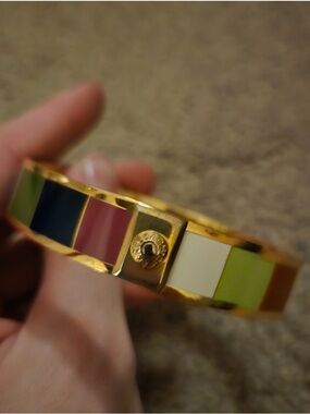 Coach Bangle Bracelet Legacy Stripe Enamel Colorblock Silver-Tone Bracelet EUC